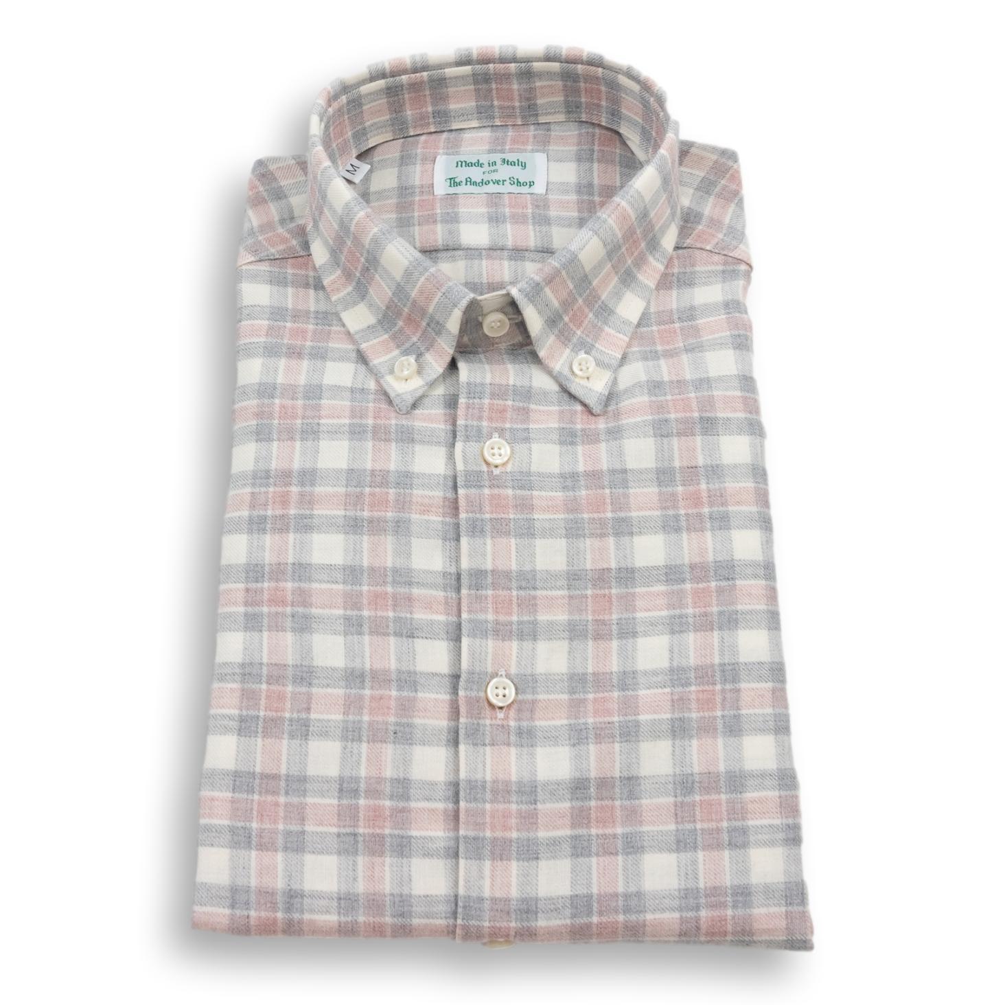 Pink and Grey Plaid Brushed Cotton Sport Shirt