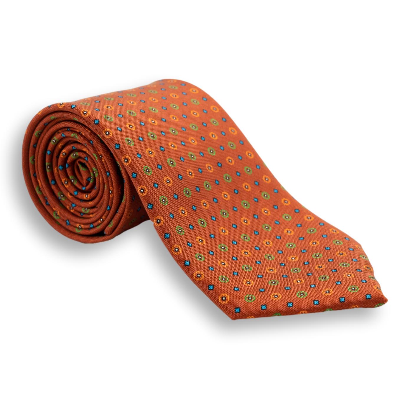 Flower and Diamond Motif Motif Silk Tie