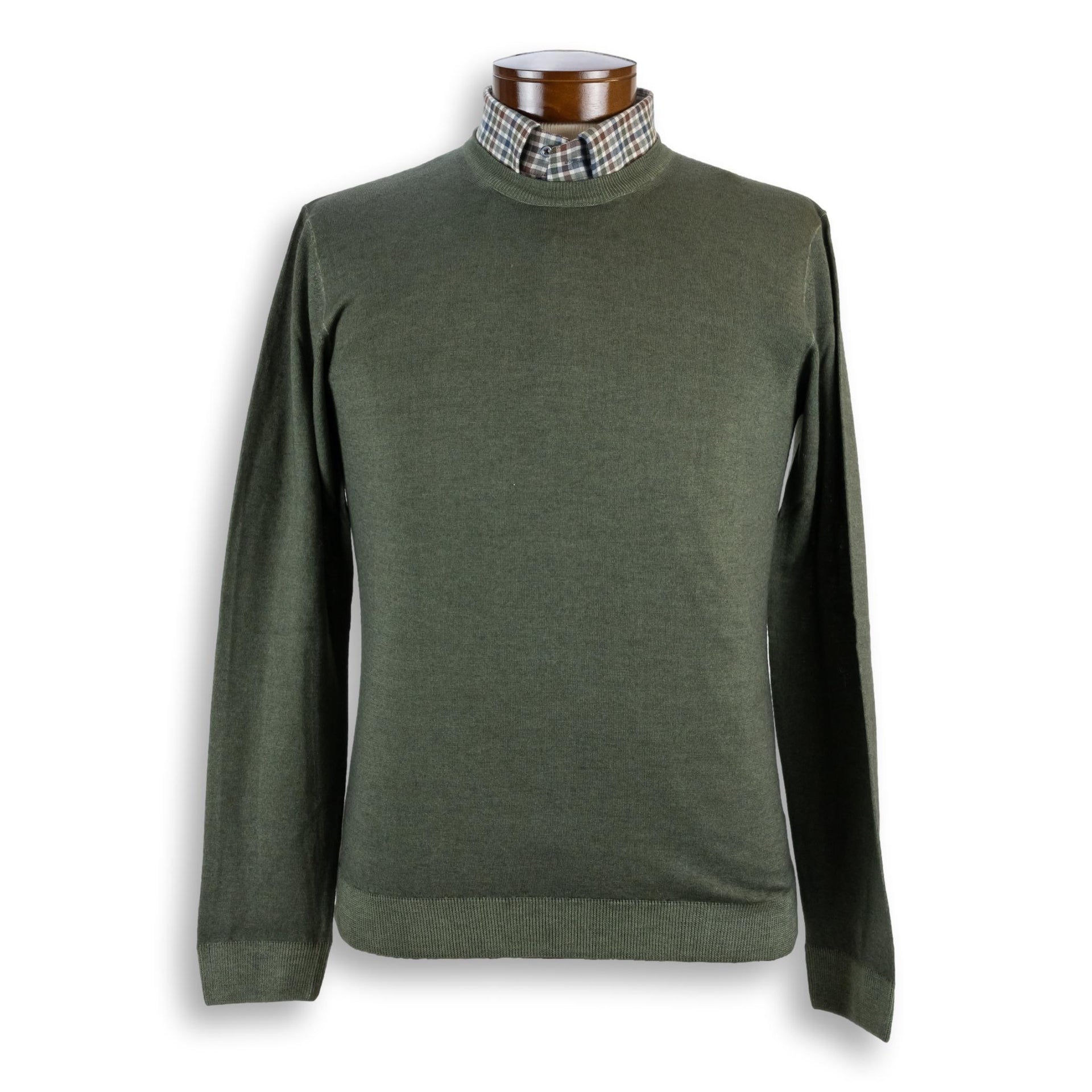 Merino Wool Crew Neck Sweater Olive Medium