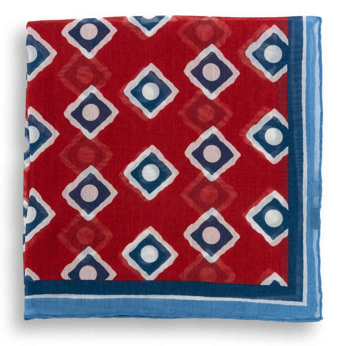 Bordered Square and Dot Cotton and Linen Pocket Square