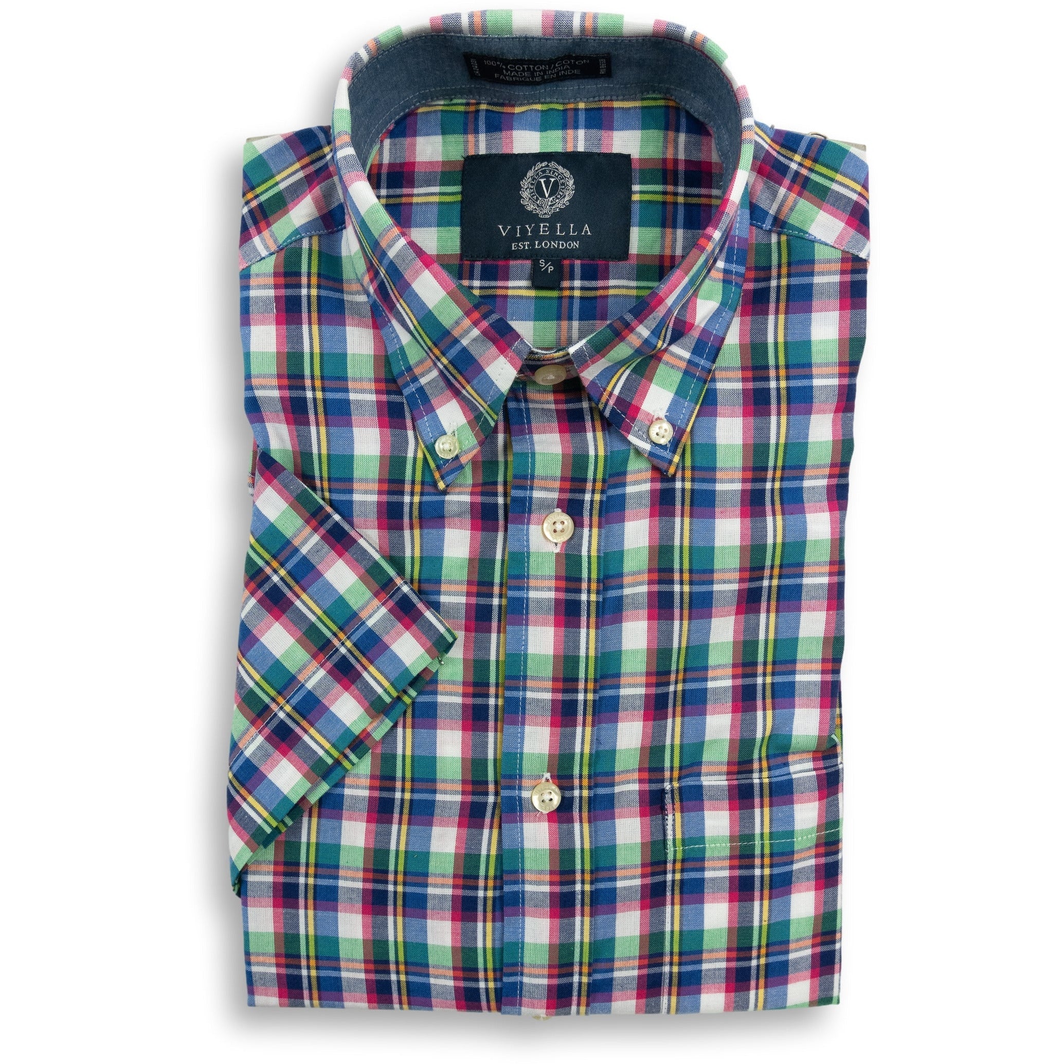 Viyella 100% Cotton Madras Short Sleeve Sport Shirt