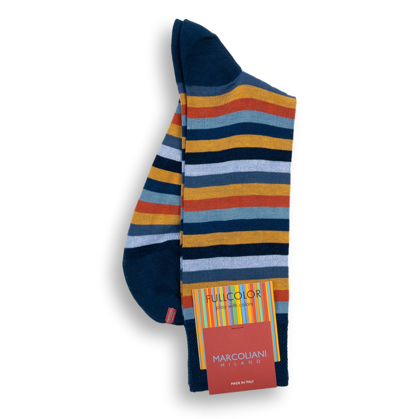 Pima Cotton Rainbow Stripe Mid-Calf Dress Socks - Blue Orange / One Size Fits Most Pima Cotton Rainbow Stripe Mid-Calf Dress Socks - Blue Orange / One Size Fits Most