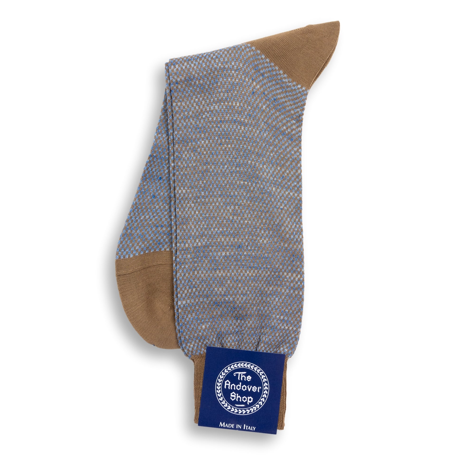 Mid-Calf Cotton and Linen Square and Birdseye Patterned Dress Sock