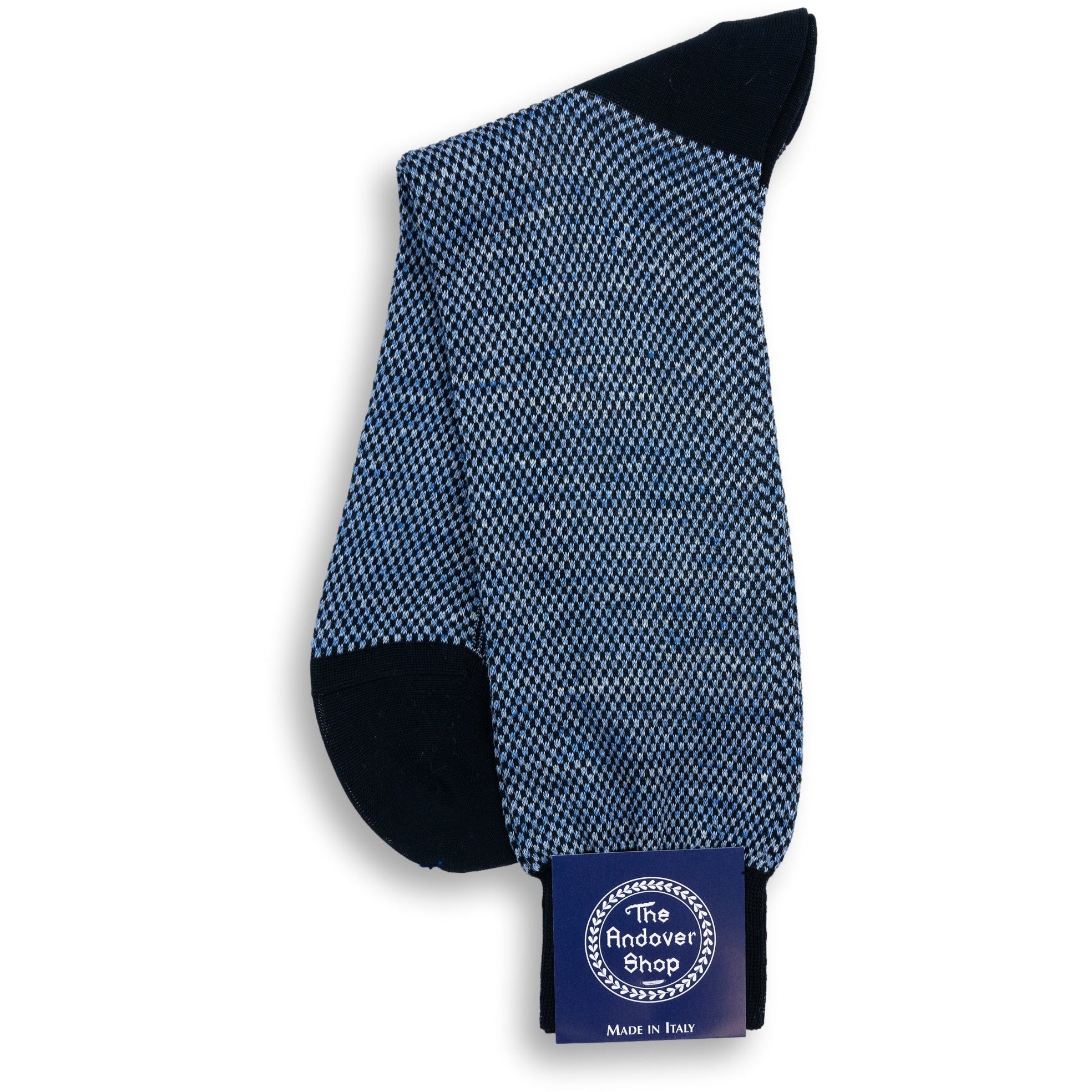 Mid-Calf Cotton and Linen Square and Birdseye Patterned Dress Sock