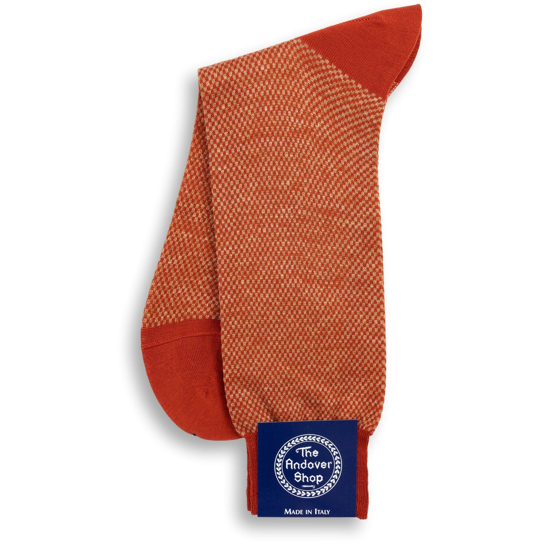 Mid-Calf Cotton and Linen Square and Birdseye Patterned Dress Sock