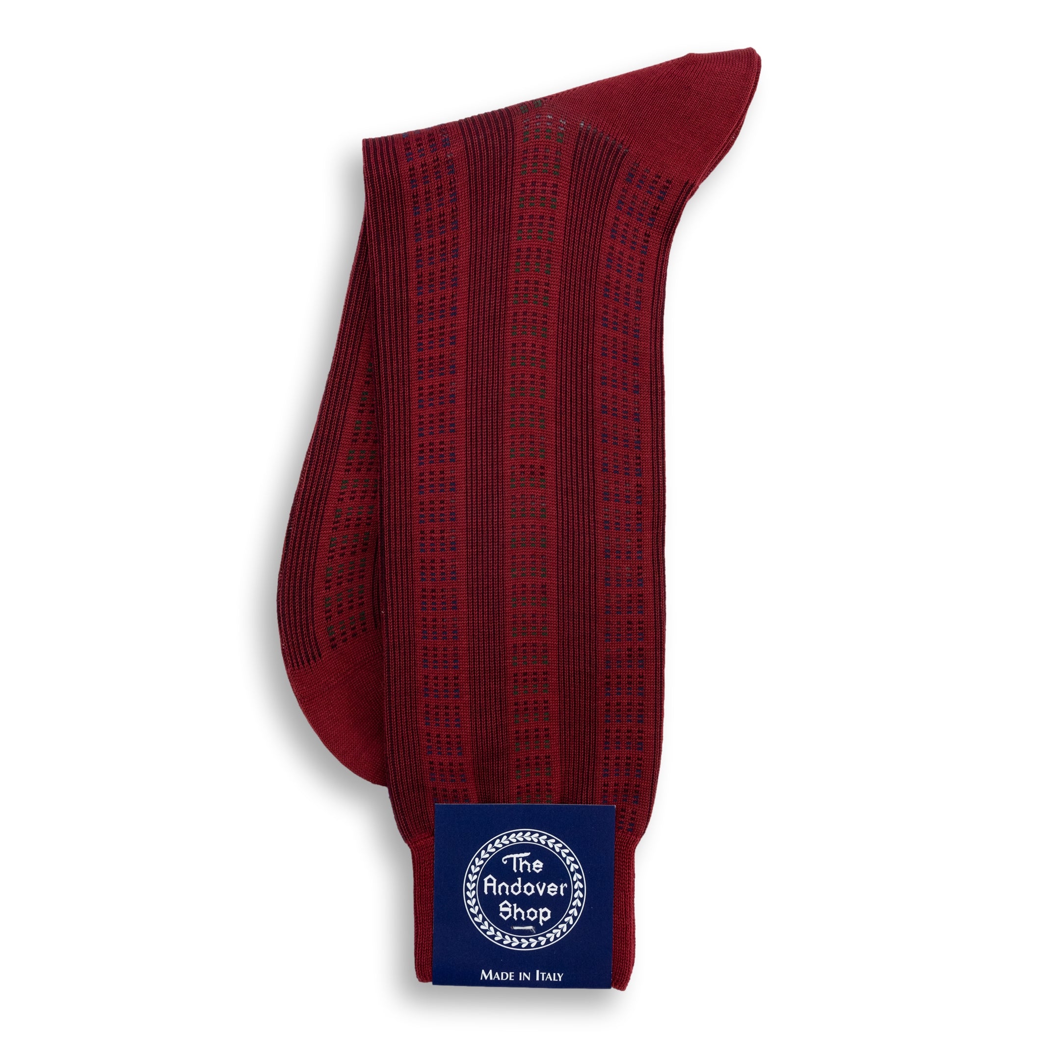 Mid-Calf Cotton Square and Stripe Patterned Dress Sock
