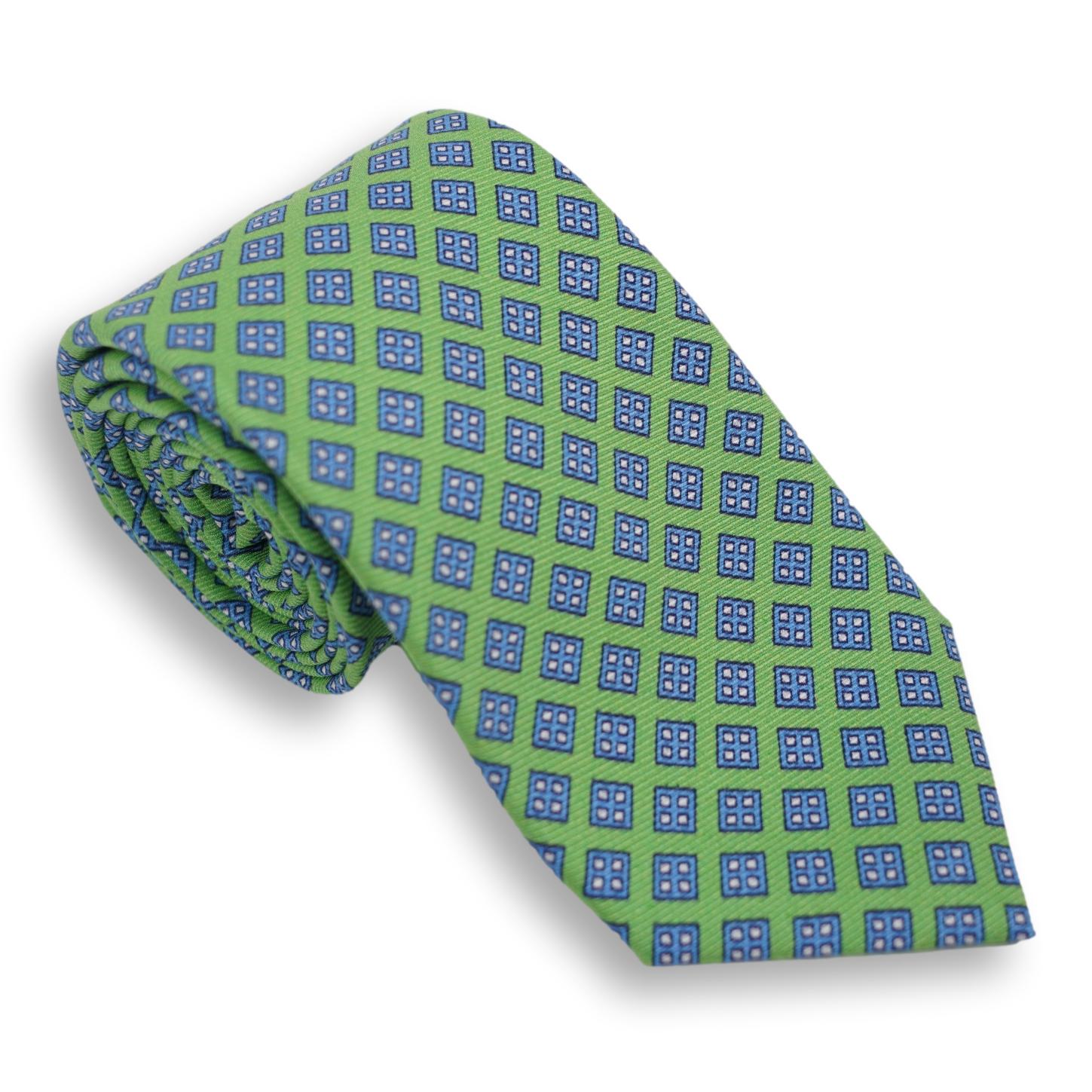 Light Blue Diamond with White Diamonds Motif Silk Tie