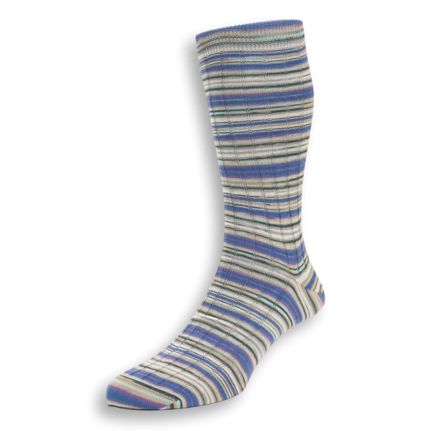 Mid-Calf Linen and Silk Blend Multi-Stripe Dress Sock