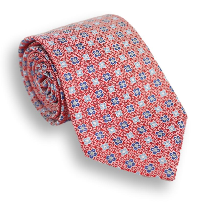 Royal and Sky Blue Flower Motif Silk Tie