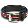 Navy, Red, and White Woven and Stitched Leather Tab Belt
