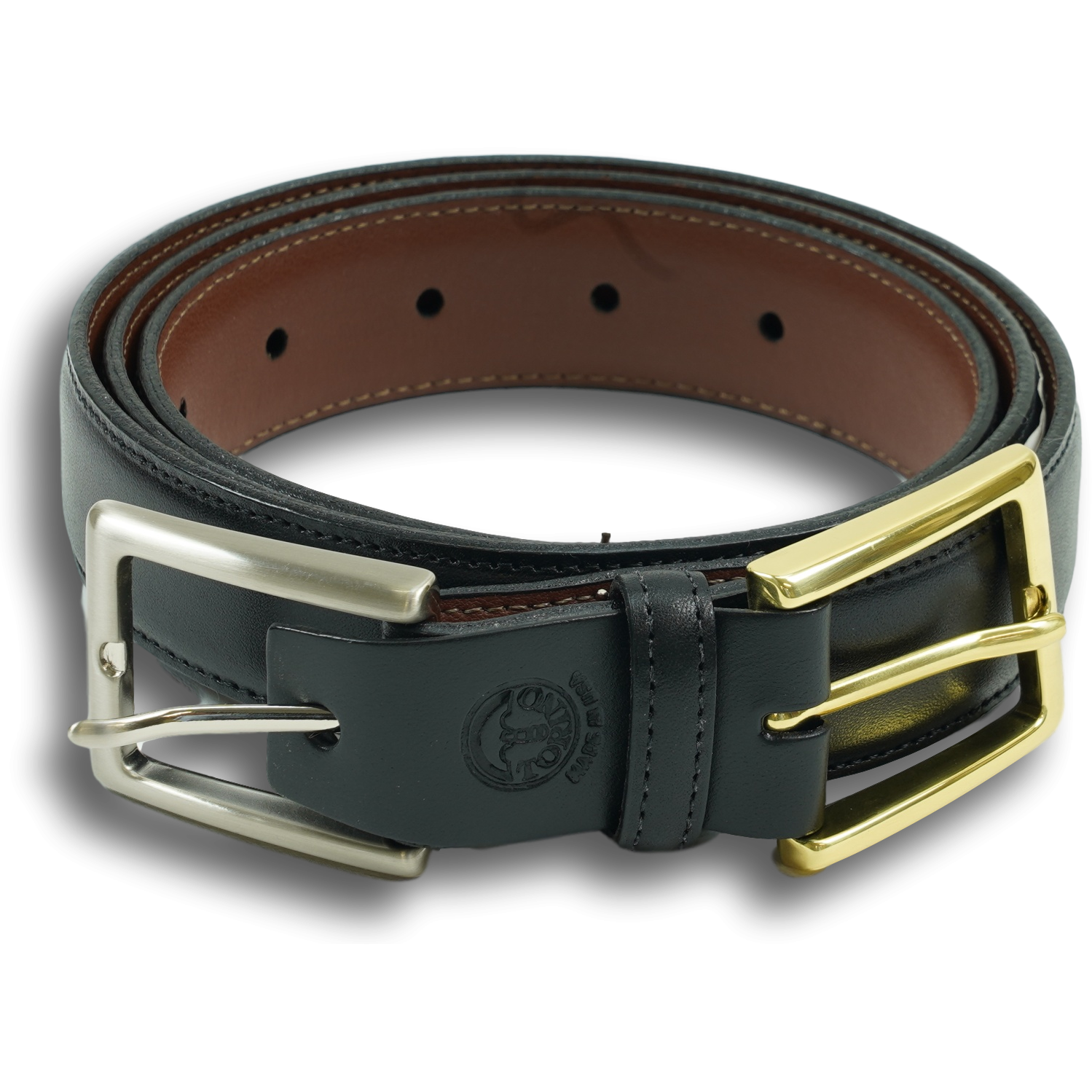 Kipskin Belt with Brass and Nickle Interchangeable Buckles