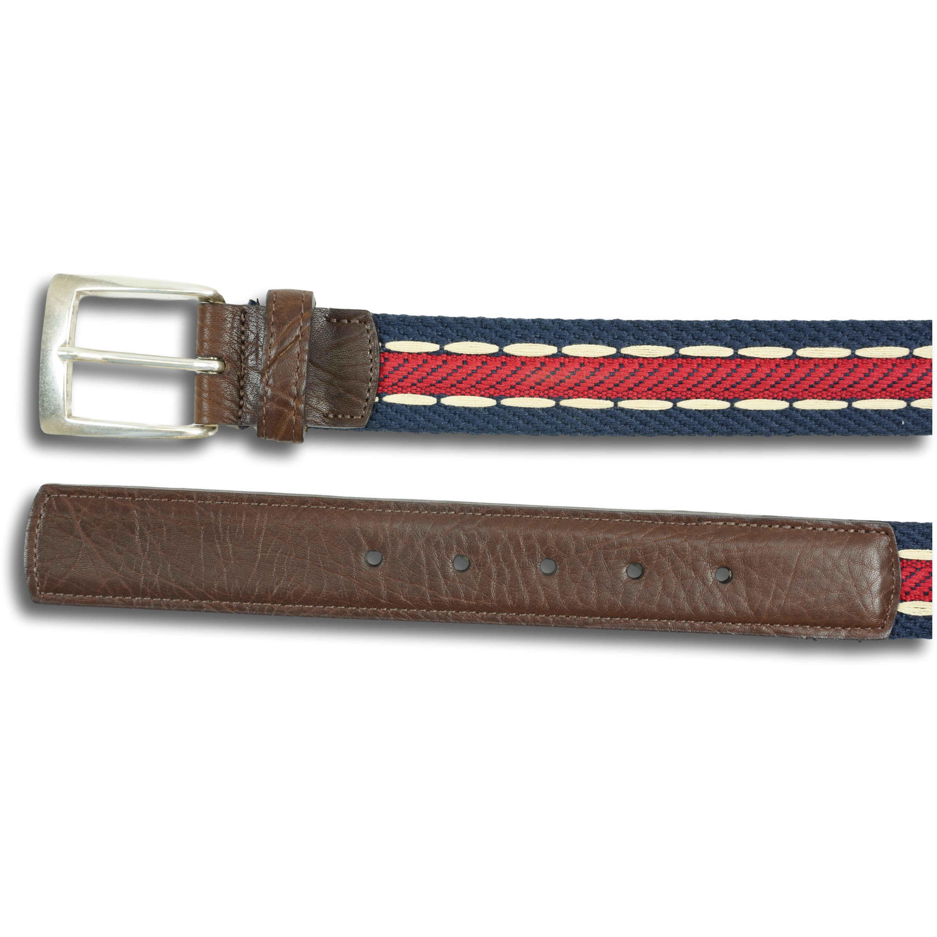 Navy, Red, and White Woven and Stitched Leather Tab Belt – The