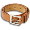 Semi-Matte Cognac Calfskin Stitched Belt with Nickle Buckle