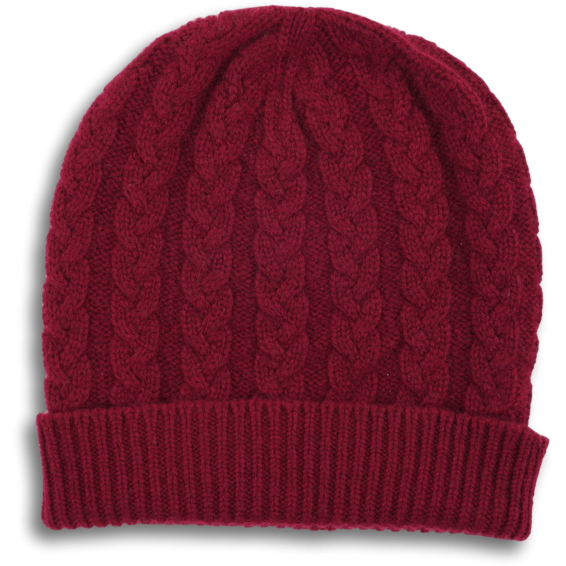 Cashmere Cable Knit Hat with Turn Up