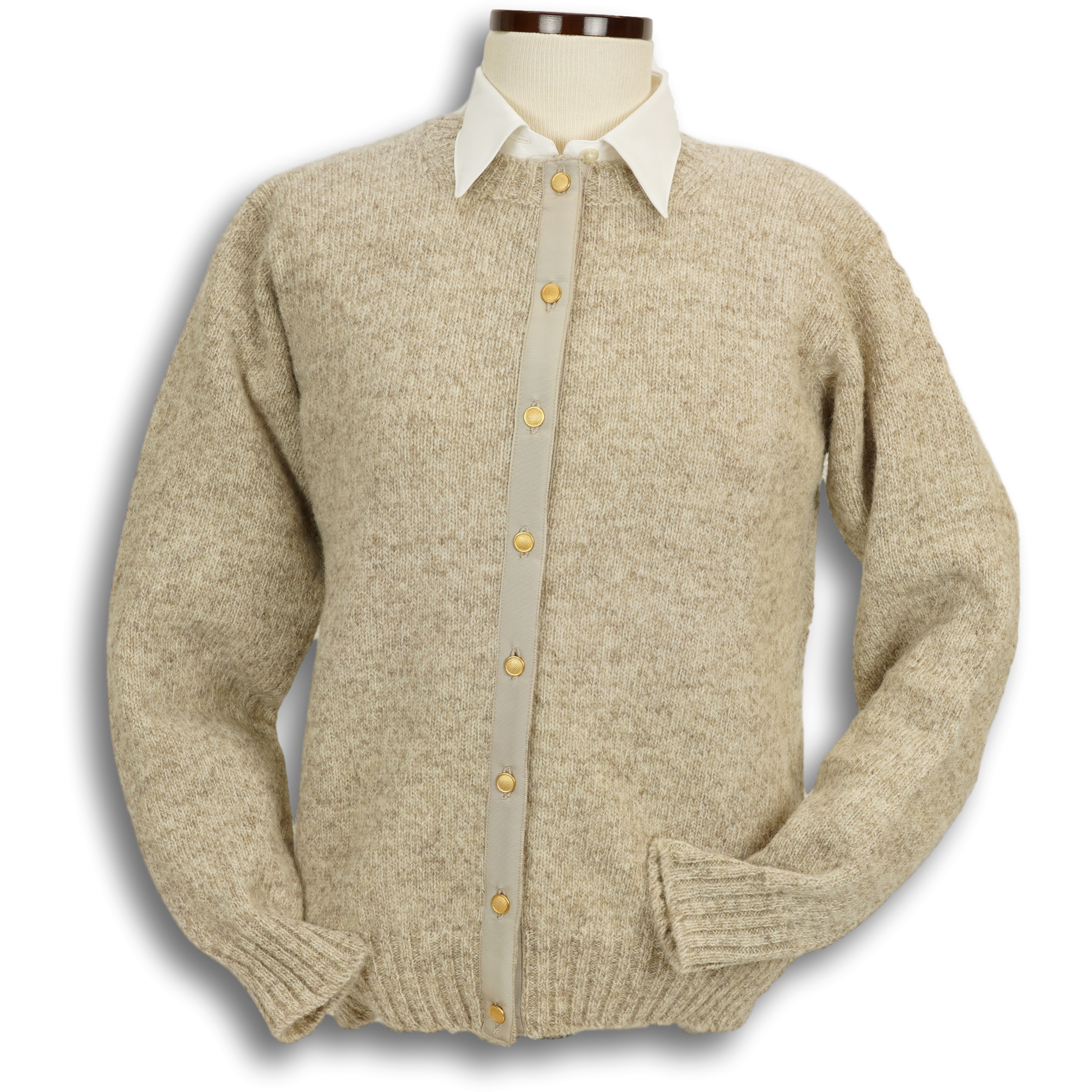 Shetland Crew Neck Cardigan Sweater