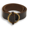 Dark Brown Bridle Leather Slip Cinch Belt with Brass Buckle