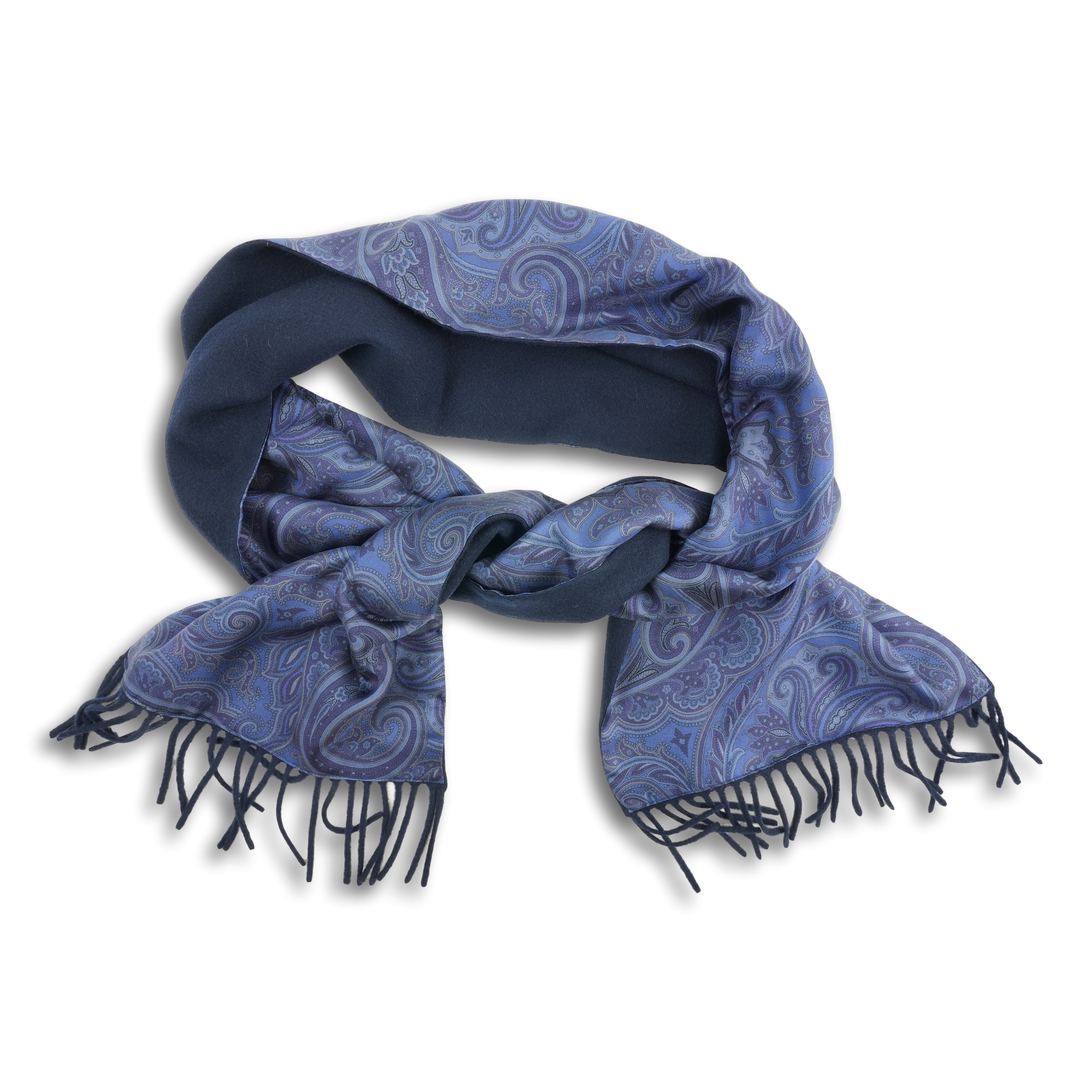 Shades of Blue Paisley Silk Wool Lined Scarf