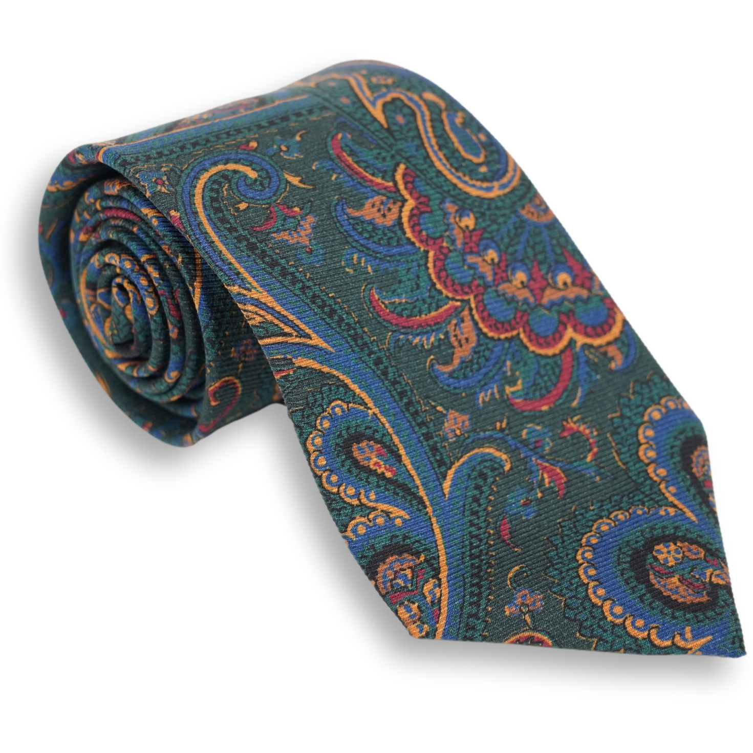Multicolored Large Paisley Patterned Silk Woven Tie