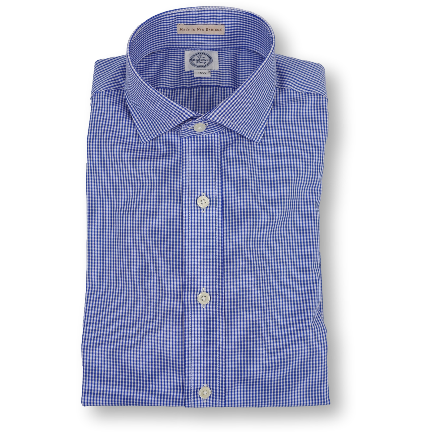 Blue and White Mini Check Spread Collar Trim Fit Dress Shirt The Andover Shop Blue and White Mini Check Spread Collar Trim Fit Dress Shirt The Andover Shop