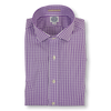 Purple and White Check Spread Collar Trim Fit Dress Shirt