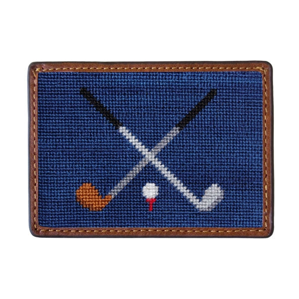 Crossed Golf Clubs Needlepoint Card Wallet
