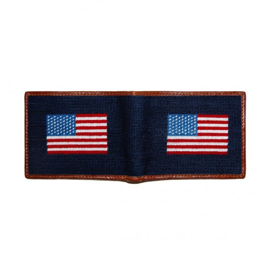 Navy American Flag Needlepoint Bi-Fold Wallet