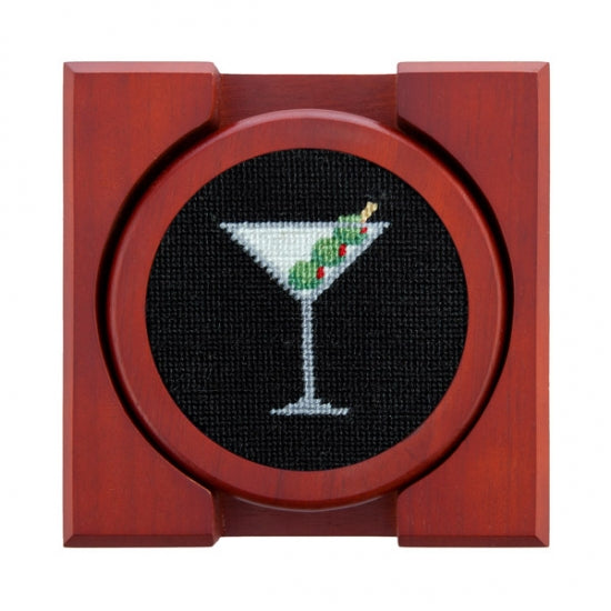 Martini Needlepoint Coasters (Set of 4 with holder)